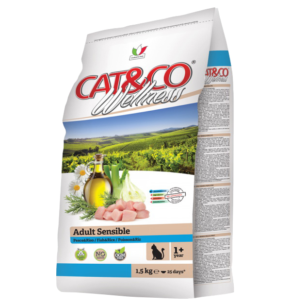 

Сухой корм для кошек Wellness Cat&Co Adult Sensible рыба и рис, 1,5 кг