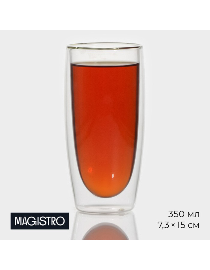 

Стакан с двойными стенками Magistro Дуо стеклянный, 350 мл, Прозрачный