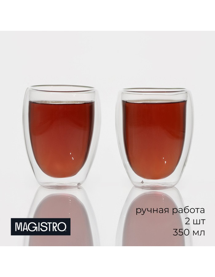 

Набор стаканов с двойными стенками 2 шт Magistro Поль из стекла, 350 мл, Прозрачный