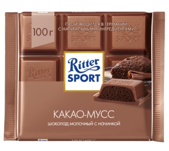 

Шоколад Ritter Sport молочный Какао-мусс с альпийским молоком и начинкой из какао 100 г