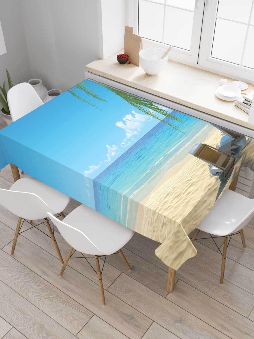 

Скатерть прямоугольная JoyArty "Отпуск мечты" из оксфорда, 180x145 см, Голубой, Отпуск мечты