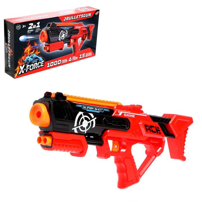 

Бластер игрушечный 2BULLETSGUN, стреляет мягкими и гелевыми пулями, Разноцветный
