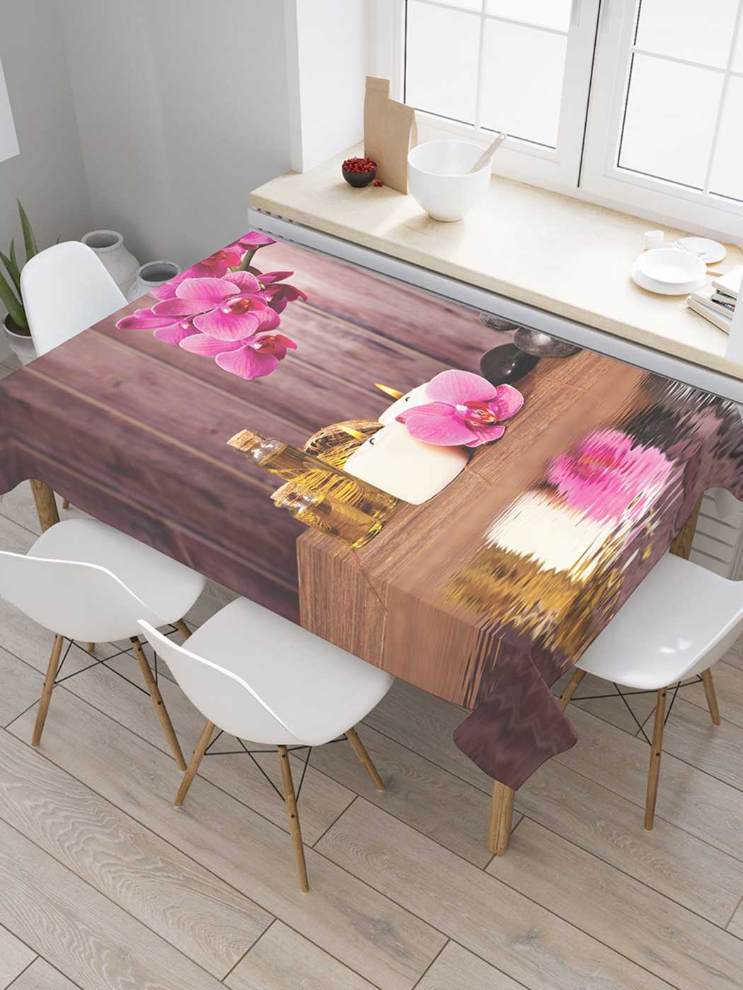 

Скатерть прямоугольная JoyArty "Нежность со свечами" из оксфорда, 180x145 см, Зеленый, Нежность со свечами