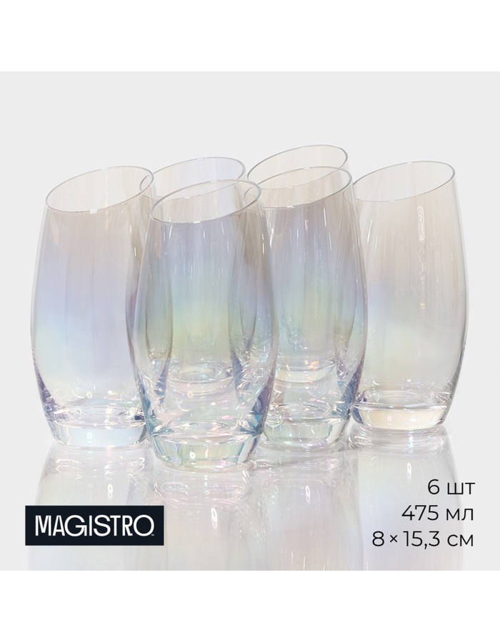 

Набор стаканов 6 шт Magistro Иллюзия из стекла, 475 мл, перламутр, Прозрачный