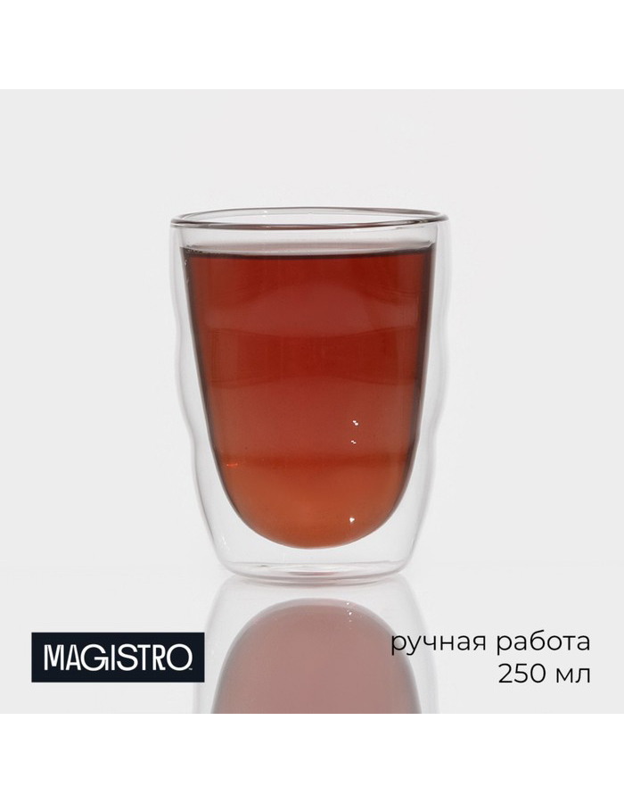 

Стакан с двойными стенками Magistro Поль Волна стеклянный, 250 мл, Прозрачный