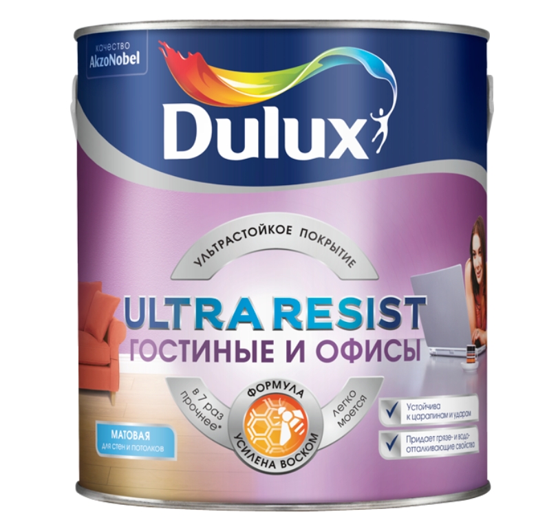 фото Dulux краска в/д ultra resist гостиные и офисы bw 10 л