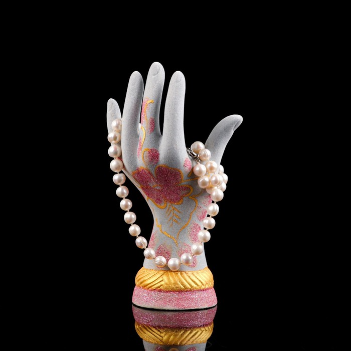 фото Керамика ручной работы подставка для украшений "рука", серая, флок, керамика, 21 см, микс