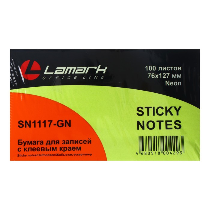 

Блок с липким краем Lamark Neon, 127 х 76 мм, 100 листов, зелёный (12 шт), Зеленый
