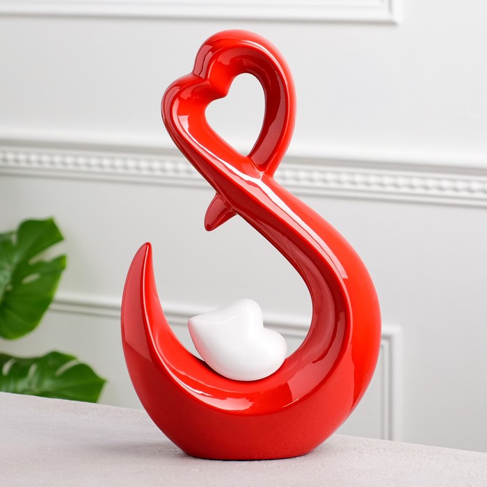 фото Керамика ручной работы статуэтка "сердце", красно-белая, керамика, 38 см