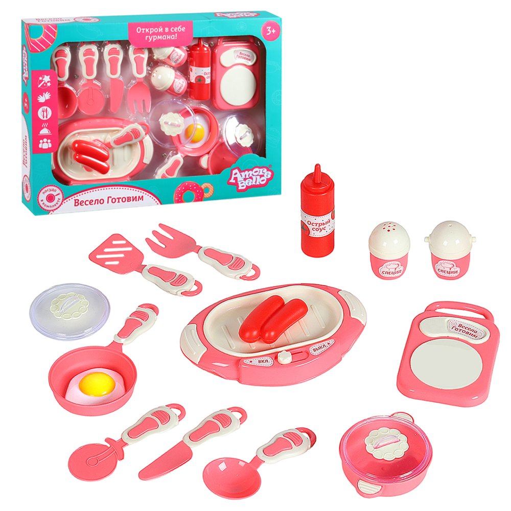 фото Игровой набор посуды amore bello 16 предметов с продуктами, розовый, jb0208438