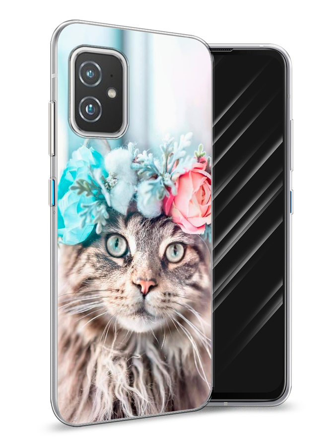 

Чехол Awog на Asus ZenFone 8 "Кот в венке", Серый;голубой;розовый, 44450-2