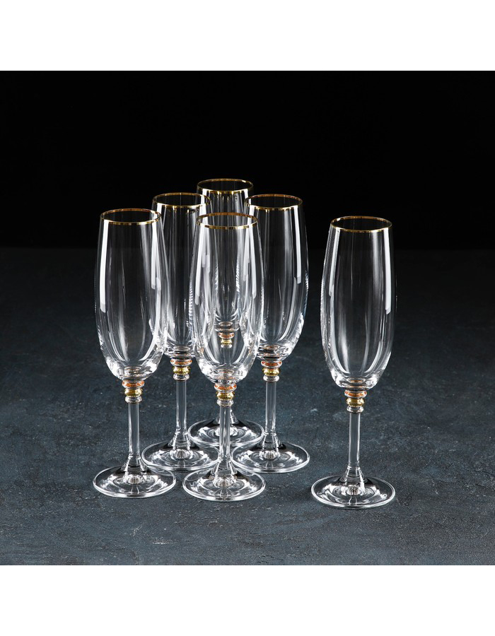 

Набор бокалов для шампанского Bohemia Crystal, хрустальное стекло 6 шт 190 мл, Прозрачный