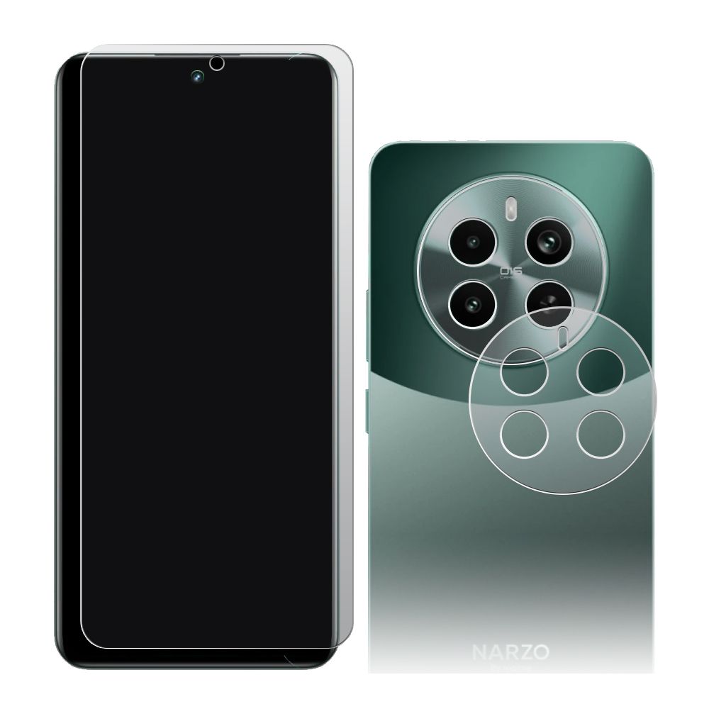 Стекло защитное гибридное Матовое Krutoff для Realme Narzo 70 Pro + защита камеры (2шт.)