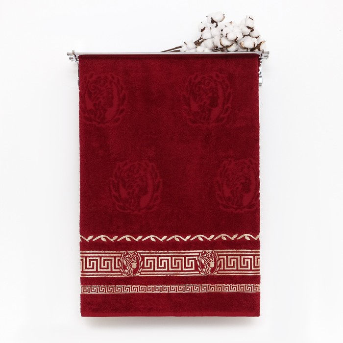 

Полотенце махровое жаккардовое 70х140 Версачи, бордовый, 420 г/м, хл100%