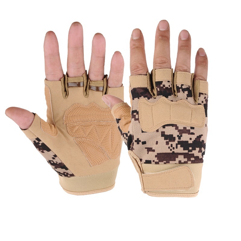 фото Тактические перчатки без пальцев с мягкой накладкой на костяшки камуфляж цифра бежевая l nobrand