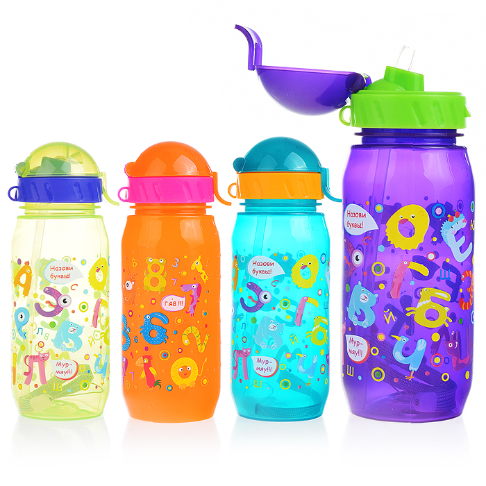 фото Бутылочка для воды и других напитков буквы и цифры, 400 ml, в ассортименте bool-bool for baby