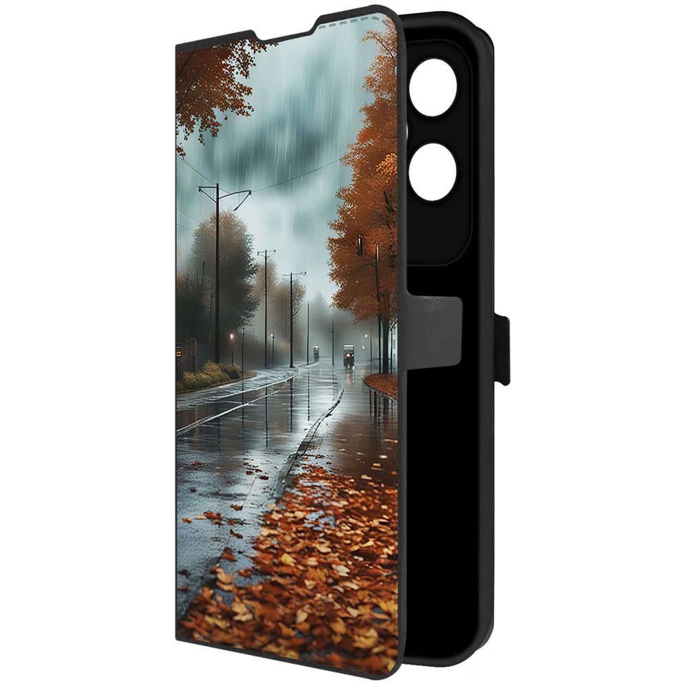 

Чехол-книжка Krutoff Eco Book для Honor 200 Lite Осенний дождь (черный)