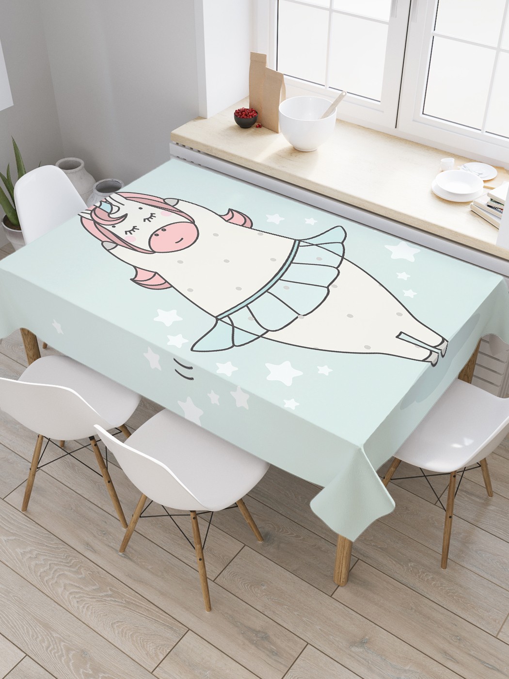 

Скатерть прямоугольная JoyArty "Единорог балерина" из оксфорда, 120x145 см, Голубой, Единорог балерина