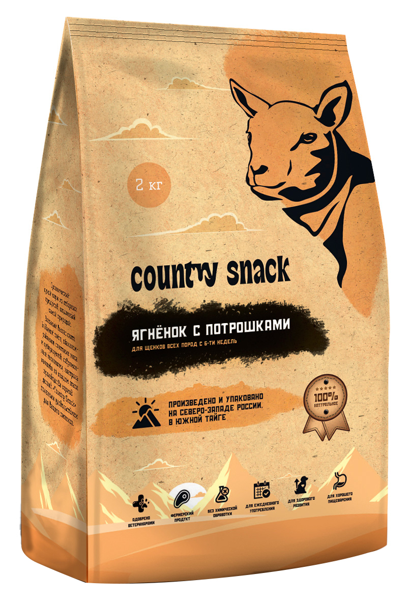 

Сухой корм для щенков Country Snack ягненок с потрошками, 2 кг