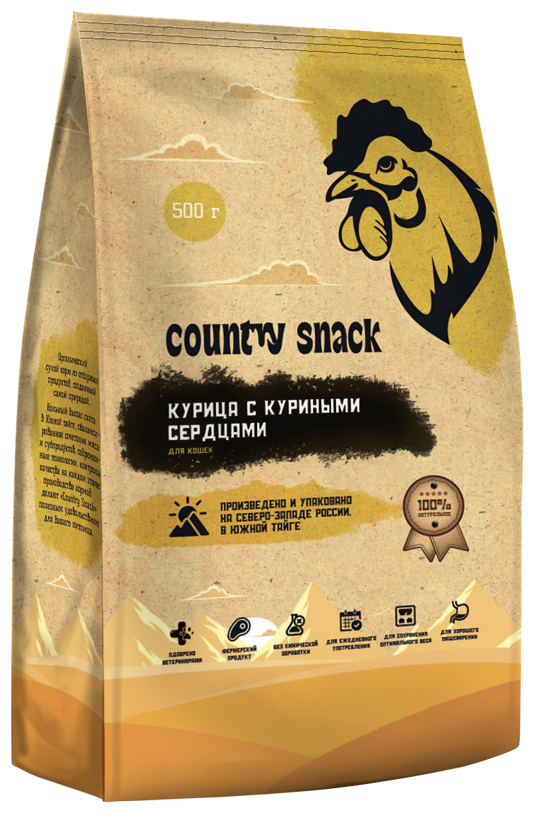 Сухой корм для кошек Country Snack курица с куриными сердцами, 500 г