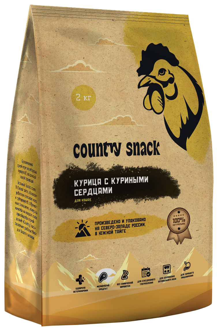 фото Сухой корм для кошек country snack курица с куриными сердцами, 2 кг