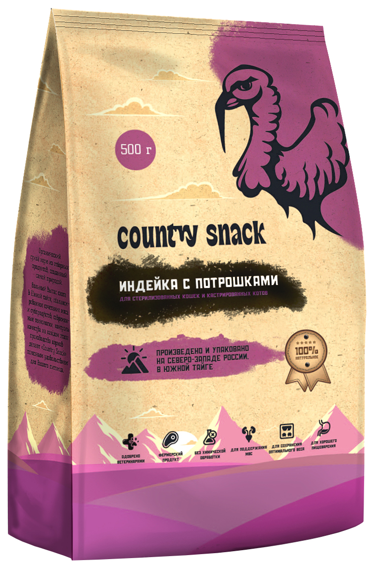 фото Сухой корм для кошек country snack индейка с потрошками, для стерилизованных, 500 г