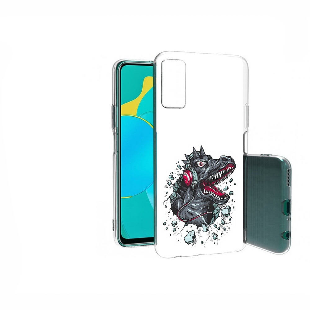 

Чехол MyPads Tocco для Huawei Honor 30S Нарисованный динозавр в наушниках, Прозрачный, Tocco