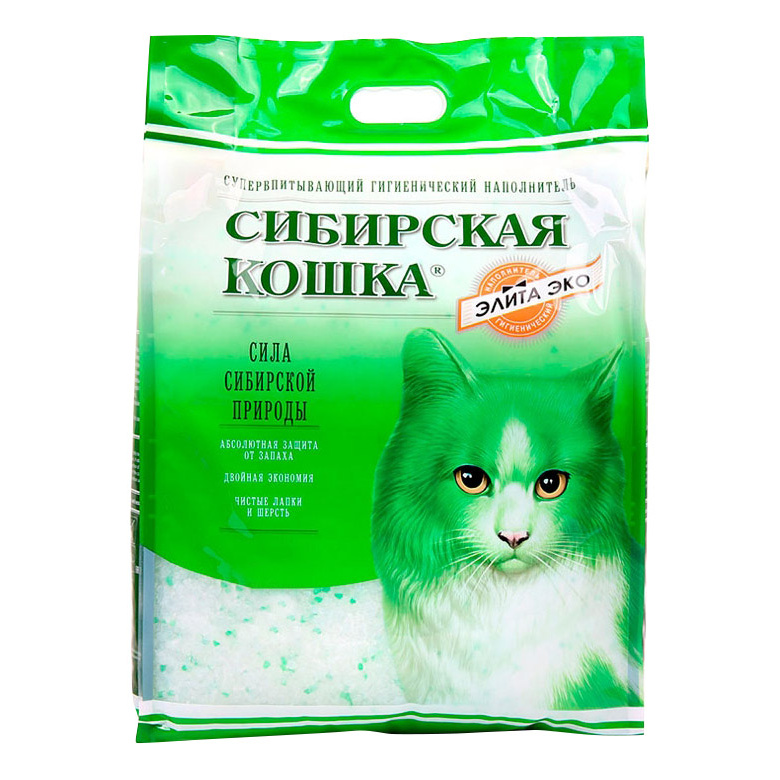 Впитывающий наполнитель Сибирская кошка Элита Эко силикагелевый, 24 л