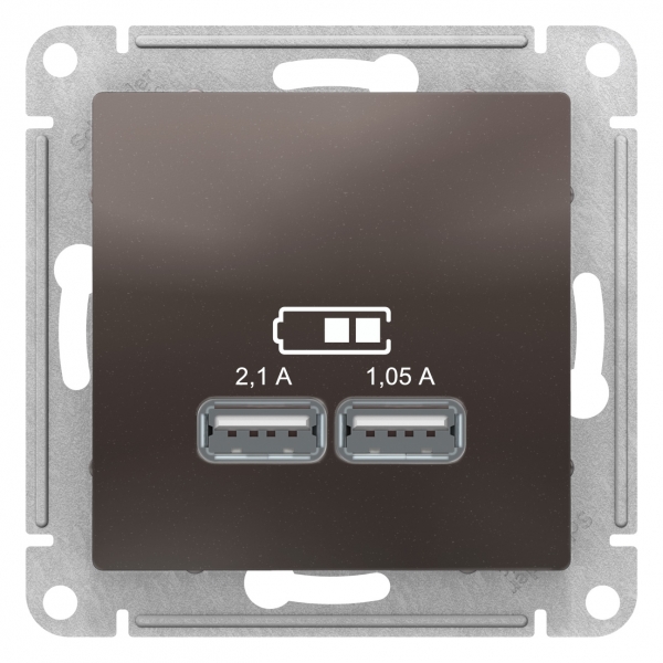 Розетка SE AtlasDesign Мокко USB, 5В, 1 порт x 2,1 А, 2 порта х 1,05 А, механизм