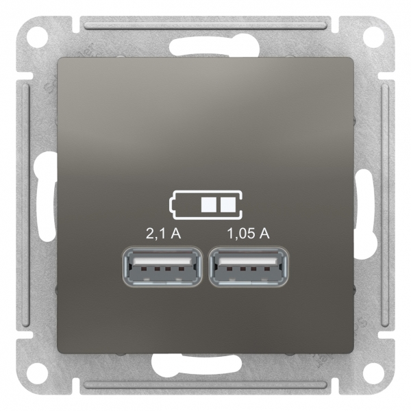 Розетка SE AtlasDesign Сталь USB, 5В, 1 порт x 2,1 А, 2 порта х 1,05 А, механизм