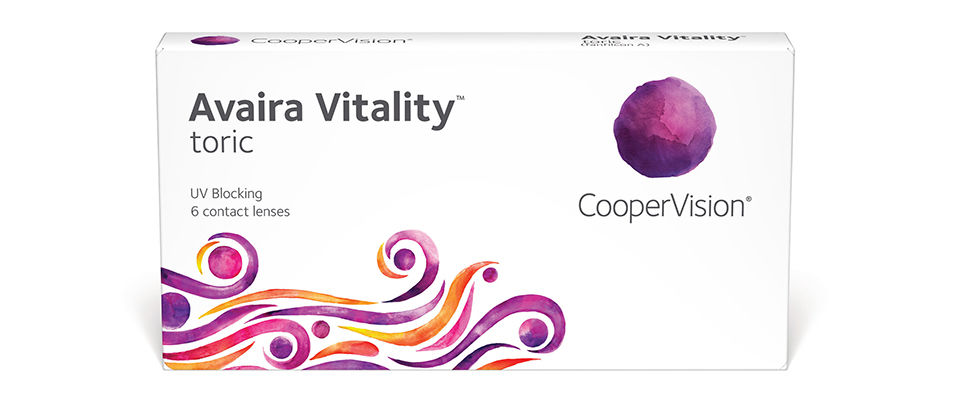 CooperVision Avaira Vitality Toric Contact Lenses, 6-Pack, with Cylinder -0.25, Axis 50