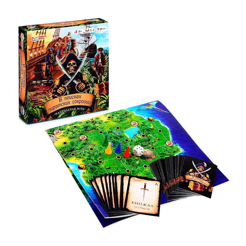 

Игра-ходилка В поисках пиратских сокровищс карточками, в квадратной коробке