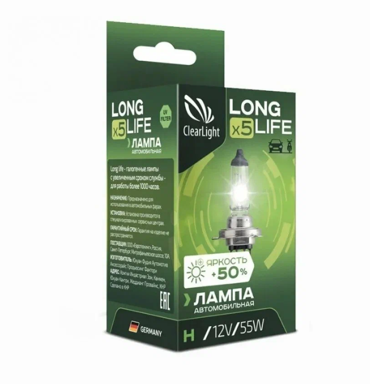 

Лампа автомобильная Clearlight LongLife, H7, 12 В, 55 Вт