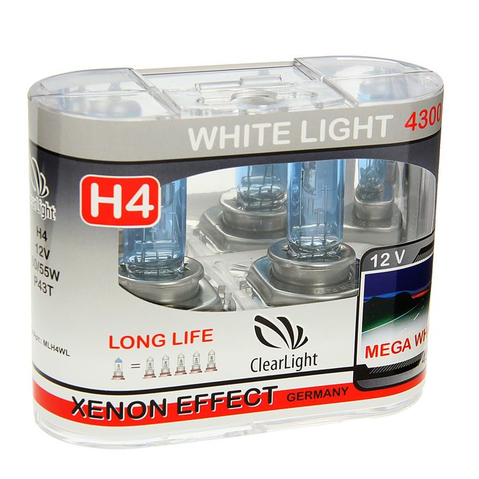 

Лампа автомобильная Clearlight WhiteLight, H4, 12 В, 60/55 Вт, набор 2 шт