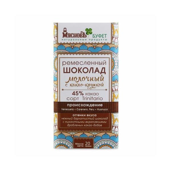 

Шоколад МясновЪ БУФЕТ молочный с какао-крупкой