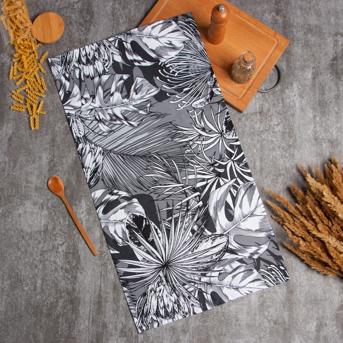 

Полотенце Этель Palm leaves 40х73 см, 100% хл, саржа 190 г/м2, Черный