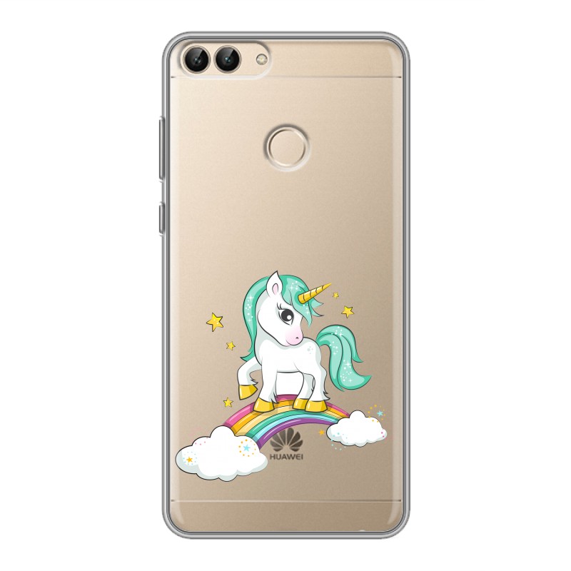 

Полупрозрачный дизайнерский силиконовый чехол для Huawei P Smart Радуга и единорог