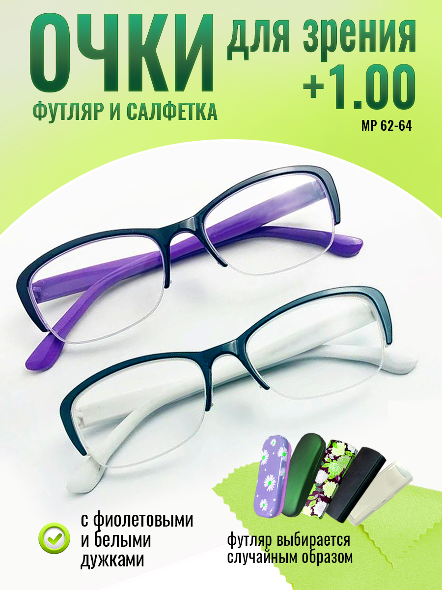 Очки для чтения корригирующие для зрения optika brand фиолетовые белые +1.00