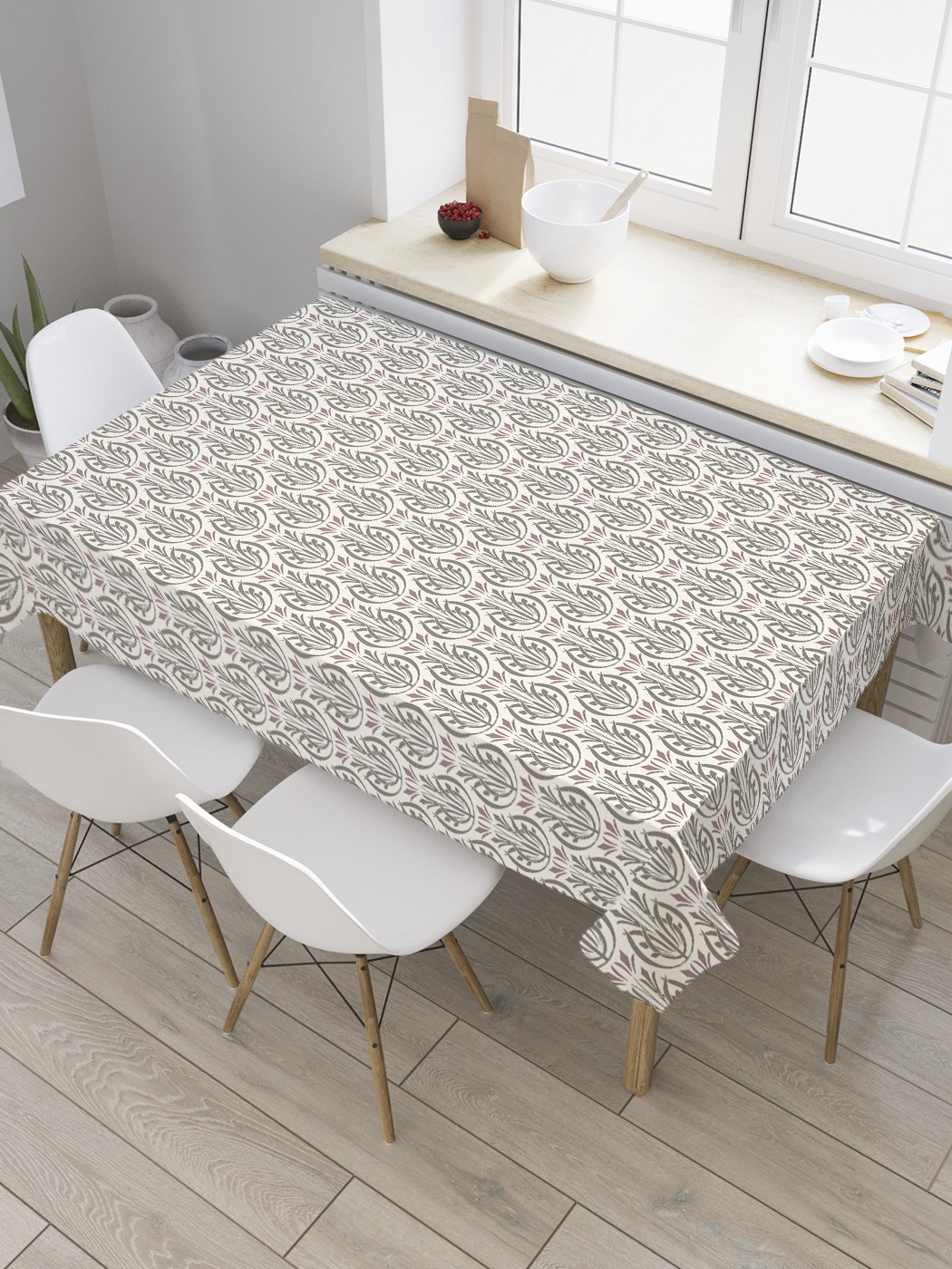 

Скатерть прямоугольная JoyArty "Орнаментальный чертополох" из сатена, 120x145 см, Серый, Орнаментальный чертополох