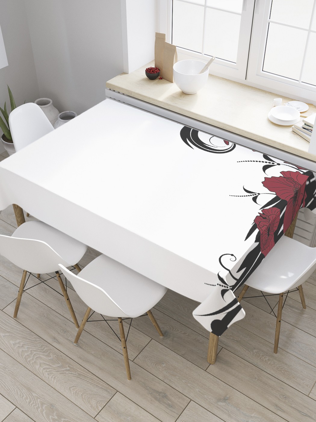 

Скатерть прямоугольная JoyArty "Маки завитками" из сатена, 120x145 см, Черный, Маки завитками