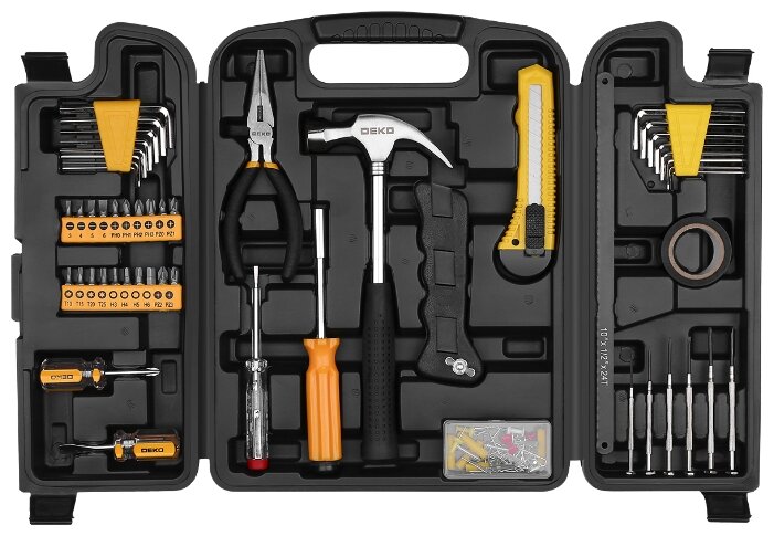 Набор инструментов для дома DEKO DKMT142 (142 предмета) в чемодане 065-0308 универсальный набор инструмента для дома и авто deko