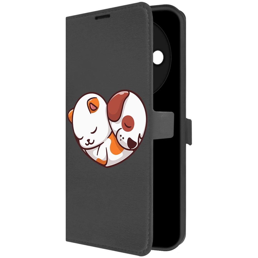 

Чехол-книжка Krutoff Eco Book для Xiaomi Redmi A3x Котёнок и Щенок (черный)