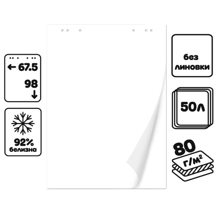 

Блокнот для флипчарта Calligrata, 67,5 х 98 см, 50 листов белый, 92%, 80 г/м2