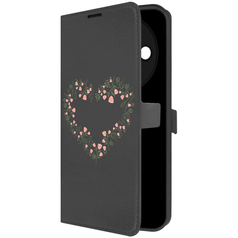 

Чехол-книжка Krutoff Eco Book для Xiaomi Redmi A3x Цветочное сердце (черный)