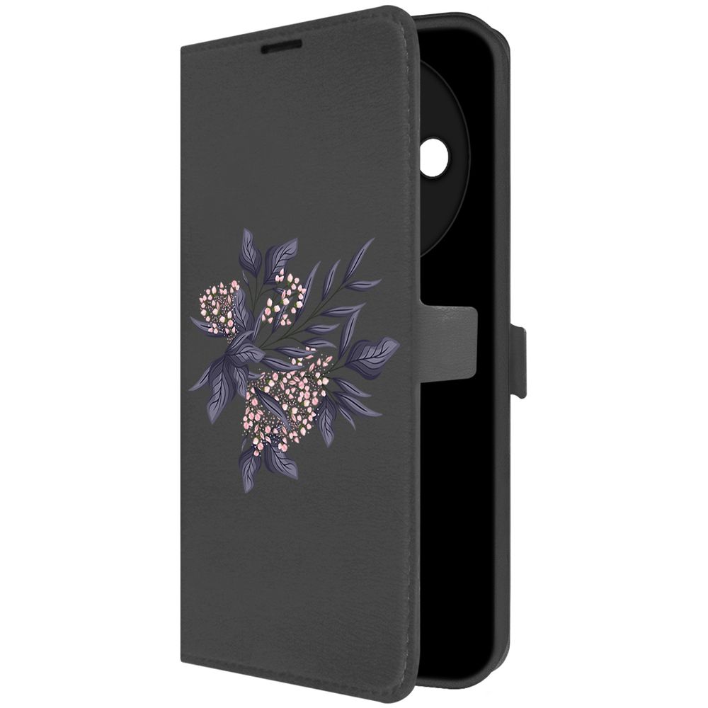 

Чехол-книжка Krutoff Eco Book для Xiaomi Redmi A3x Розовые бутоны (черный)