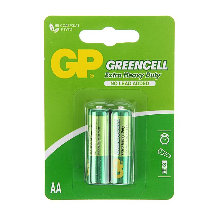 

GP Батарейка солевая GP Greencell Extra Heavy Duty, AA, R6-2BL, 1.5В, блистер, 2 шт., Батарейка солевая GP Greencell Extra Heavy Duty, AA, R6-2BL, 1.5В, блистер, 2 шт.