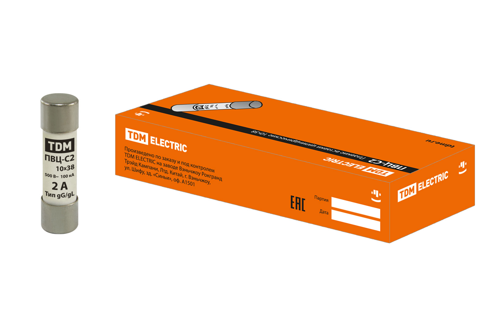 фото Плавкая вставка пвц-с2 10х38 2а tdm sq0729-0003 (20 шт) tdm electric