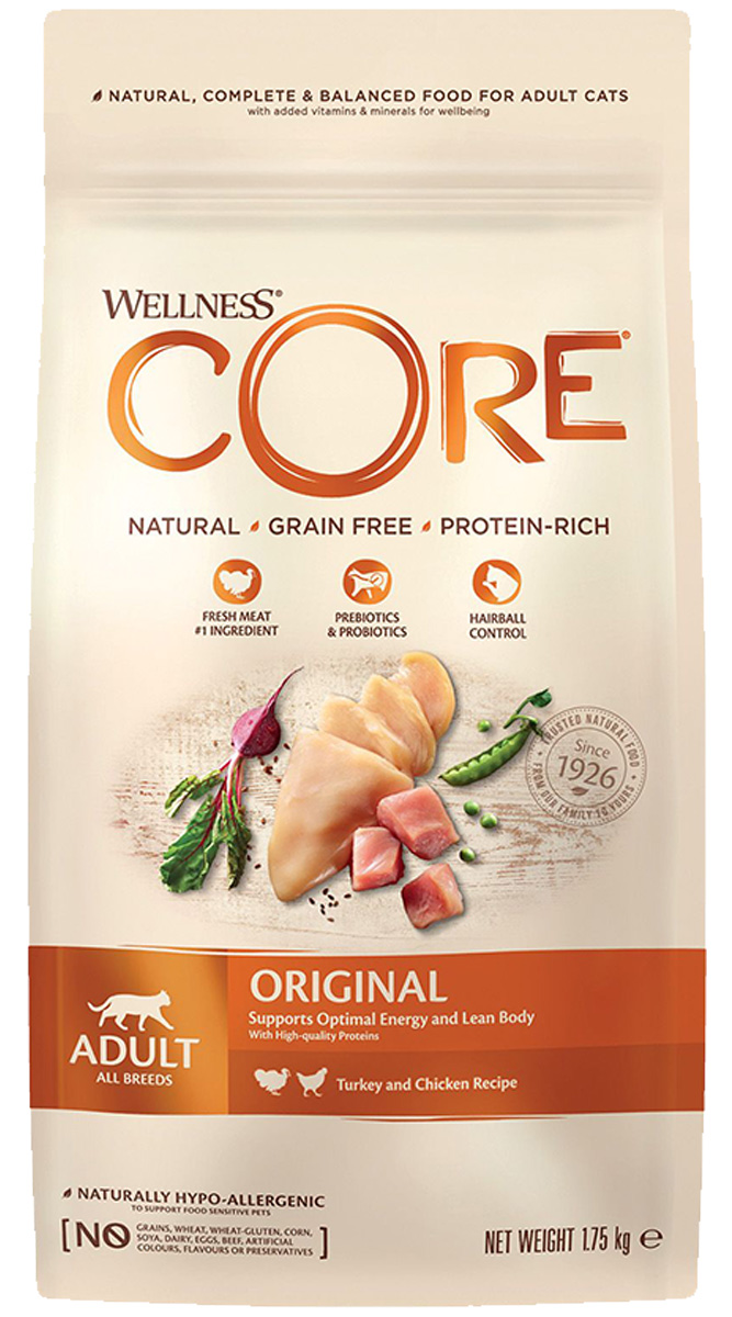 фото Сухой корм для кошек crockex wellness protein-rich nutrion, индейка, курица, 1,75кг wellness core