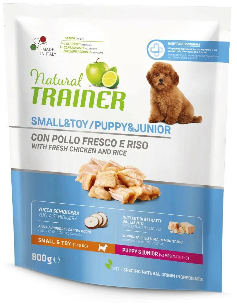 Сухой корм для щенков TRAINER Natural Puppy&Junior Small&Toy, мелкие породы, курица, 0,8кг