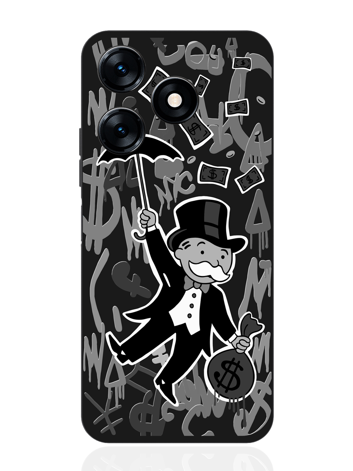 

Чехол для смартфона Tecno Spark 10/10C черный силиконовый Monopoly Black Edition, Серый;черный